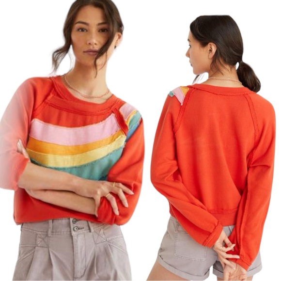 Anthropologie Sweaters - Daily Practice By Anthropologie Spirited Rainbow Pullover Sweater Orange Size L